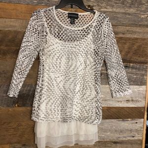 Two piece top with a mesh over shirt and tankini white under shirt